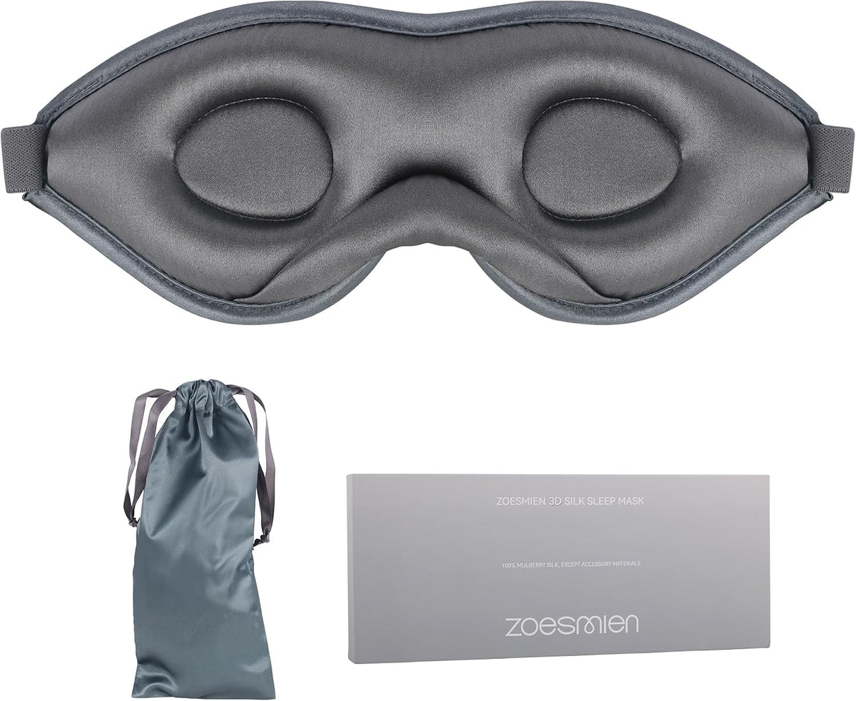 22mm Mulberry Silk Sleep Mask,3D Lash Friendly Eye Mask Adjustable Gray