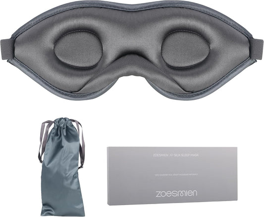 22mm Mulberry Silk Sleep Mask,3D Lash Friendly Eye Mask Adjustable Gray