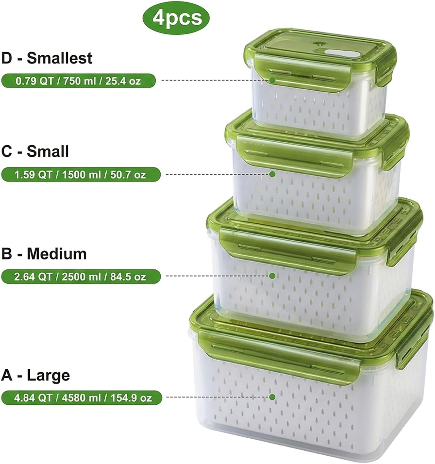 Fruit Storage Containers for Fridge with Removable Colander, Food Storage Containers with Lids, Dishwasher & Microwave Safe, Keep Berry Fruit Vegetable Meat Fresh Longer (Clear Body/Clear Lid)
