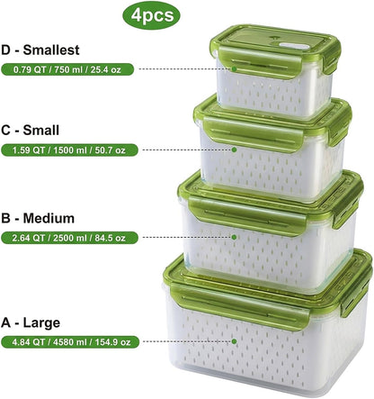 Fruit Storage Containers for Fridge with Removable Colander, Food Storage Containers with Lids, Dishwasher & Microwave Safe, Keep Berry Fruit Vegetable Meat Fresh Longer (Clear Body/Clear Lid)