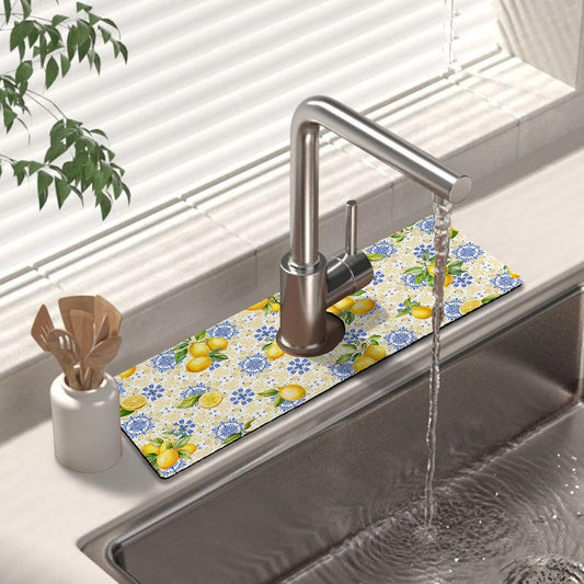 Kitchen Sink Splash Guard Faucet Mat 24" X 5.5" Tropical Leavesl Absorbent Fast Drying Mat Faucet Draining Mat Sink Splash Guard Behind Faucet Drip Catcher for Kitchen Bathroom