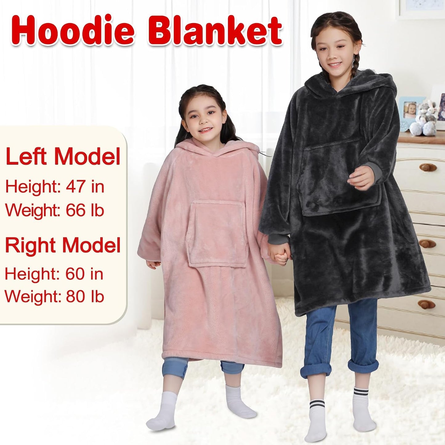 Wearable Blanket Sweatshirt Gifts for Women and Men, Warm and Cozy Giant Blanket Hoodie, Thick Flannel Blanket with Sleeves and Giant Pocket - Dark Gray
