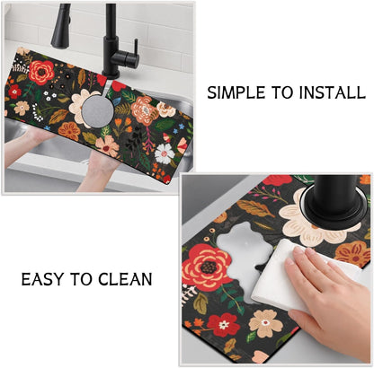 Light Brown White Checkered Kitchen Sink Splash Guard Faucet Mat,Faucet Non-Slip Absorbent Mat,Farmhouse Sink Splash Guard Behind Faucet for Kitchen Bathroom, 15"x5.5"