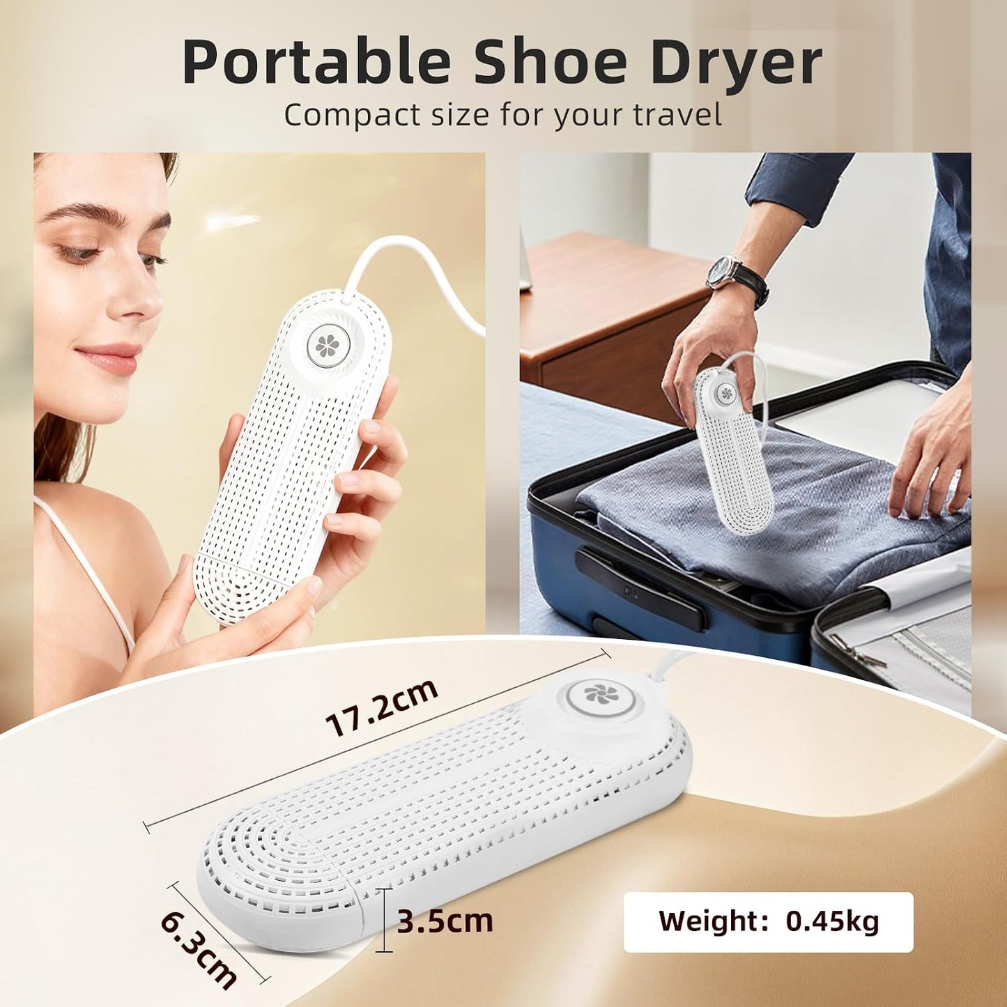 Electric Shoe Dryer, Footwear Dryers with 3/6/9 Hours Timer, Built-in Airflow Fan, Portable Dryers for Sneakers