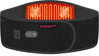CUEHEAT Heated Waist Belt with Massage - Cordless Lower Back Heating Pad | 3 Heat Settings, 3 Vibration Modes, 7.AV Rechargeable Battery, Adjustable Fit for Wearable Lower Back Warmth