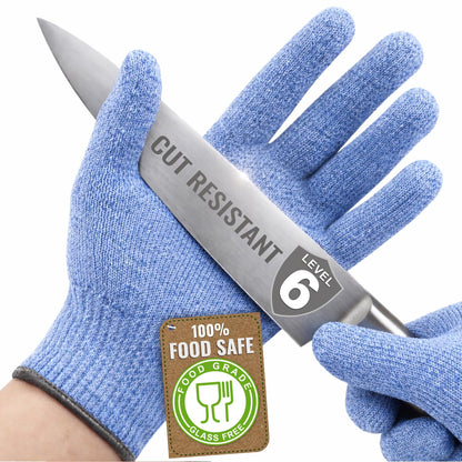 Superior ANSI A6 Cut Resistant Gloves, 100% Food Safe‘BLUE’,Large | Cutting Glove for Chefs & Butchers, Mandoline Oyster Shucking Gloves, Cut Proof Gloves with Premium Comfort & Dexterity