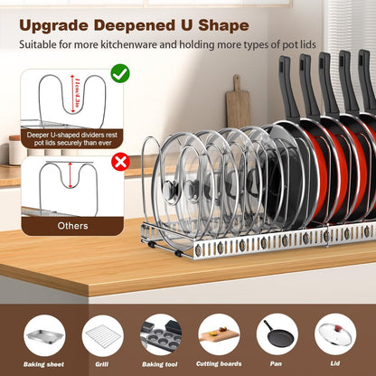Housolution Pot and Pan Lid Organizer Holder Storage Rack, Black | 12"-23" Expandable, 14 Adjustable Dividers, Sturdy Metal Construction, Easy Assembly