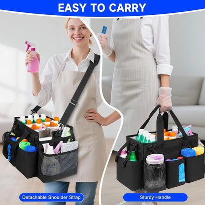 Cleaning Caddy Bag, Extra Large Cleaning Supply Bag for Housekeepers,Black | Sturdy Cleaning Caddy Organizer for Cleaning Supplies with Handle and Adjustable Shouder Strap, Easy to Clean Design