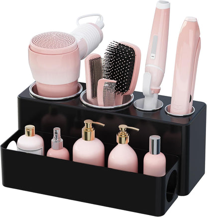 Lifewit Hair Tool Organizer Dryer Holder Countertop with 4 Cups, Black | 4 Stainless cups Tools Organizer, Acrylic body Hair Product Storage for Curling Iron, Brush, Straightener, Bathroom