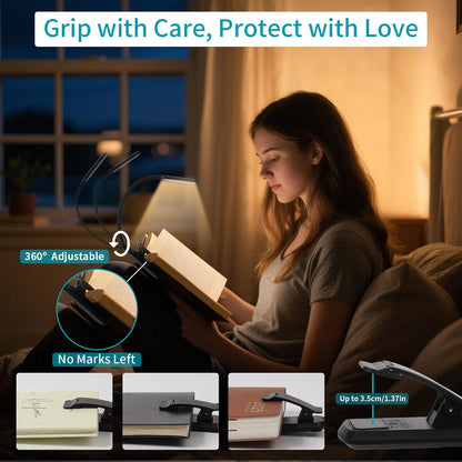 Rechargeable Book Light, Clip-On LED Reading Light, Eye-Caring