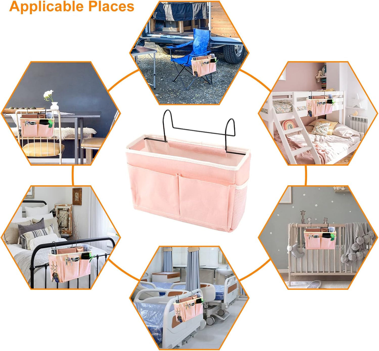 Surblue Bedside Caddy Bedside Storage Bag Hanging Organizer for Bunk, Hospital Beds, Dorm Rooms Bed Rails Camp 4 Pockets and 2 Hooks (Skyblue)