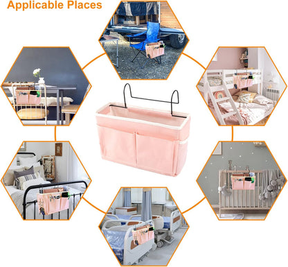 Surblue Bedside Caddy Bedside Storage Bag Hanging Organizer for Bunk, Hospital Beds, Dorm Rooms Bed Rails Camp 4 Pockets and 2 Hooks (Skyblue)