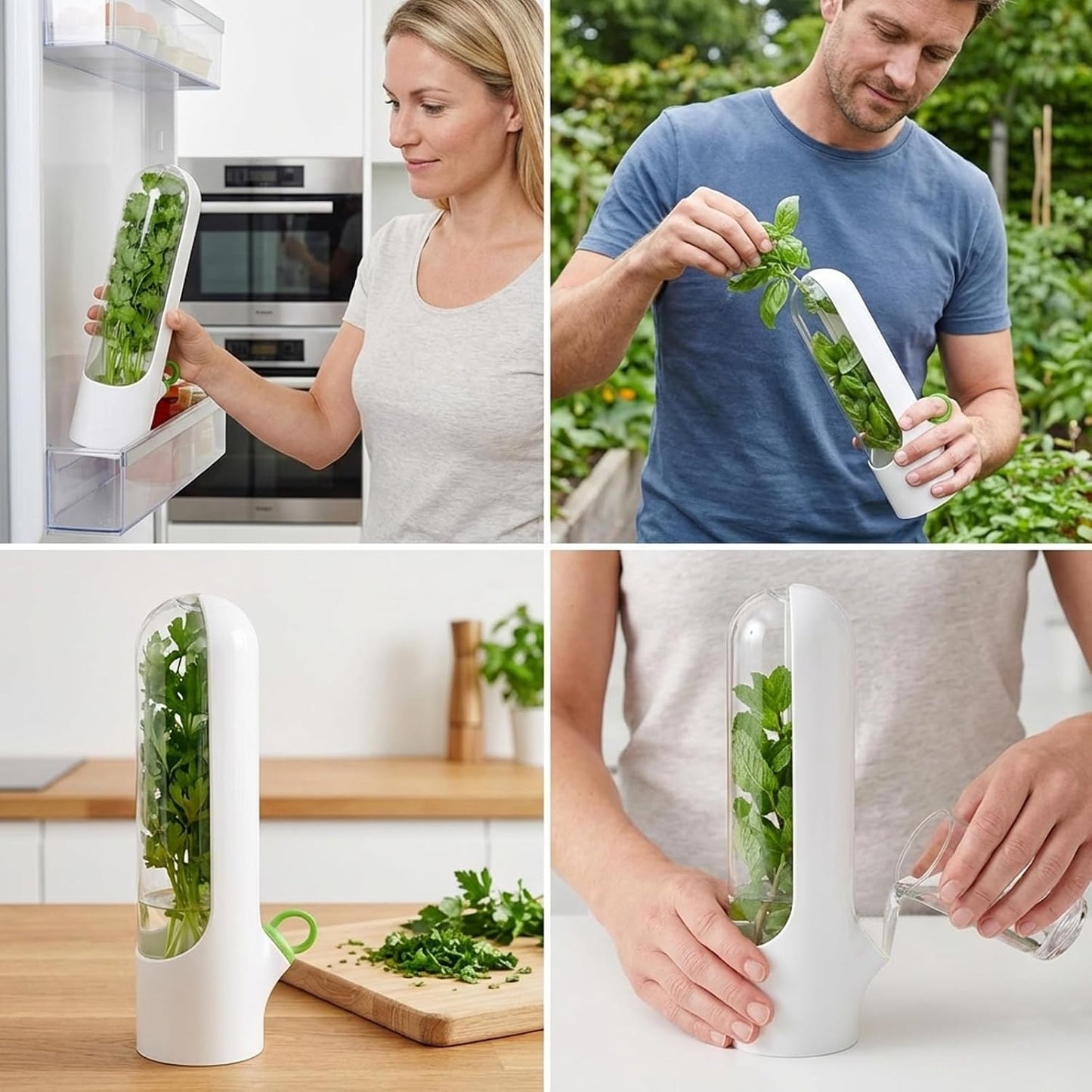2Pcs Cilantro Container for Fridge, Transparent Herbs Saver fits Fridge Asparagus Parsley Mint Leaves, Keeps Greens Vegetables for 2-3 Weeks