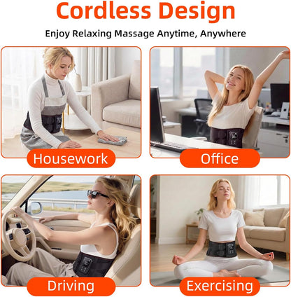 Cordless Heating Massage Belt for Lower Back Soothe Discomfort - 5000mAh Adjustable Heat Therapy Wrap with 4 Vibration Modes - Portable Heating Pad for Muscle Relaxation, Ideal Gift for Men & Women