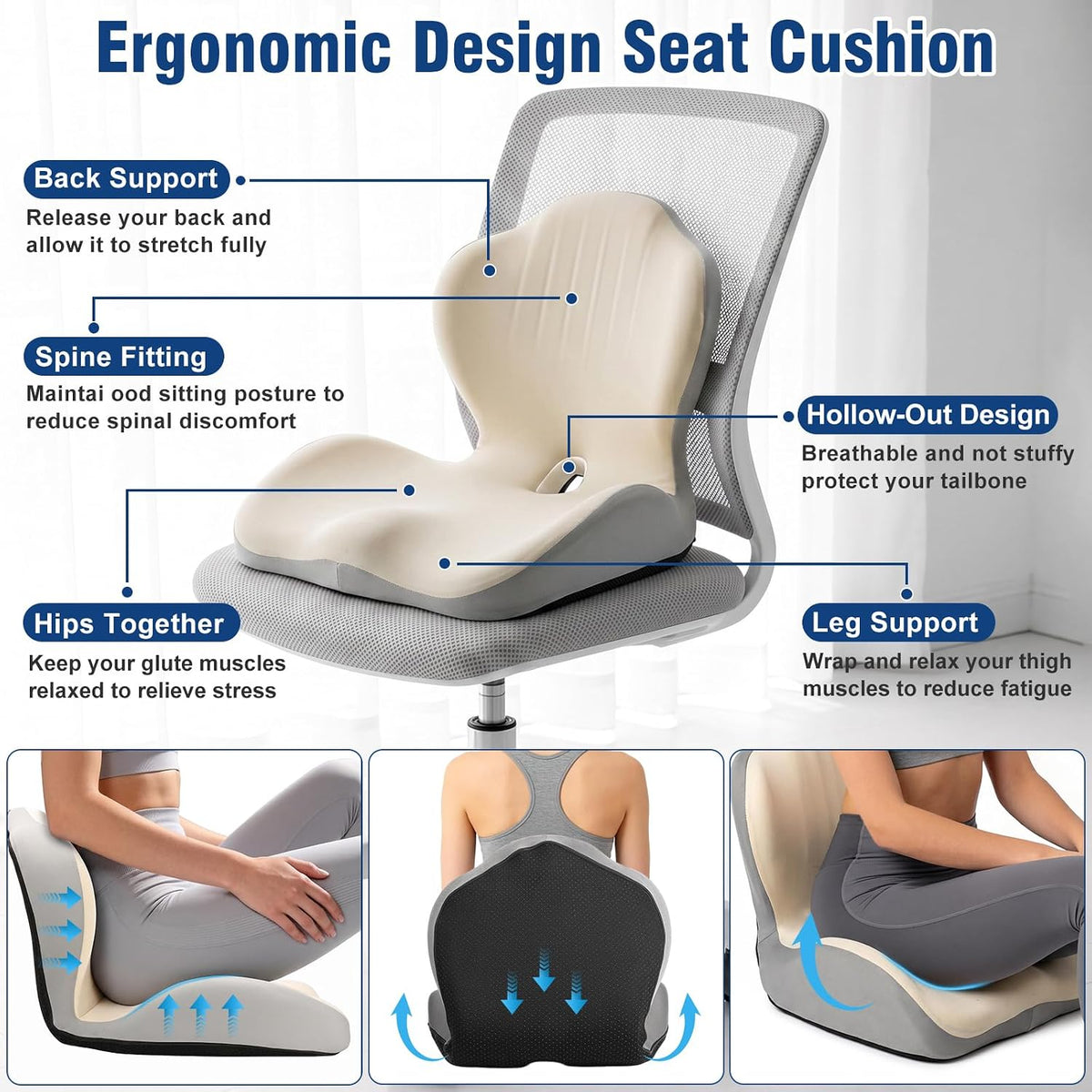 Car Seat Cushion Office Chair Cushion with Lumbar Support Pillow