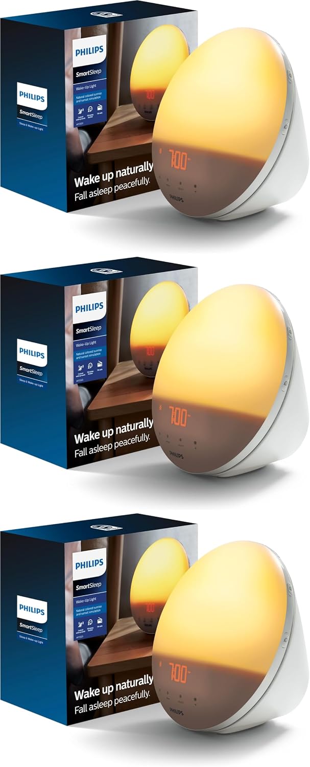 Philips SmartSleep Wake-up Light, Colored Sunrise and Sunset Simulation, 5 Natural Sounds, FM Radio & Reading Lamp, Tap Snooze, HF3520/60
