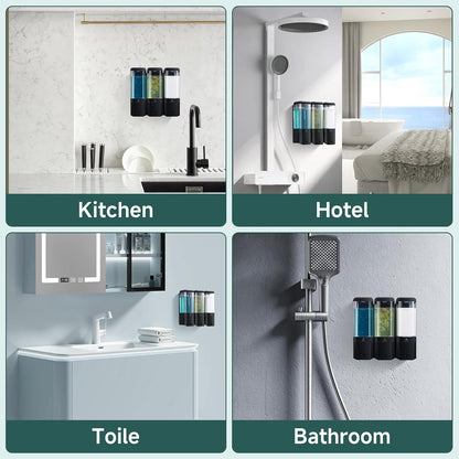 Shampoo and Conditioner Dispenser 3 Chamber No Drill Shampoo Dispenser for Shower Wall Mounted Shower Soap Dispenser 3 * 500ml Refillable Shower Dispenser for Bathroom Hotel(Black 3 Chamber)