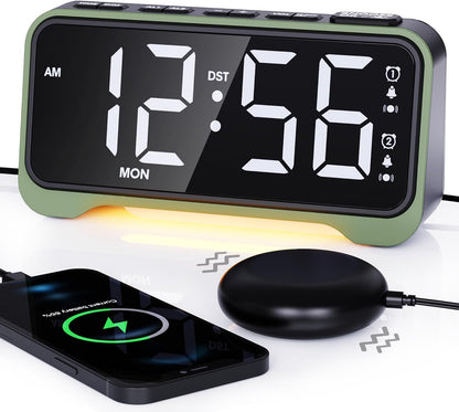 Vibrating Alarm Clock for Heavy Sleepers, 3-Level Bed Shaker, Dual Alarms