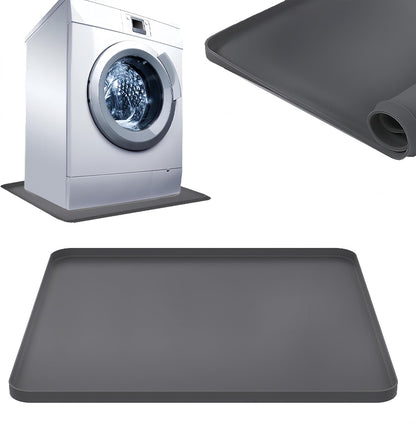 27×27inch Washer Drain Pan Silicone Mat, With Raised Edge Washing Machine Silicone Mat, Multi-function Non Slip, Soft Foldable Portable Waterproof Pad（black）