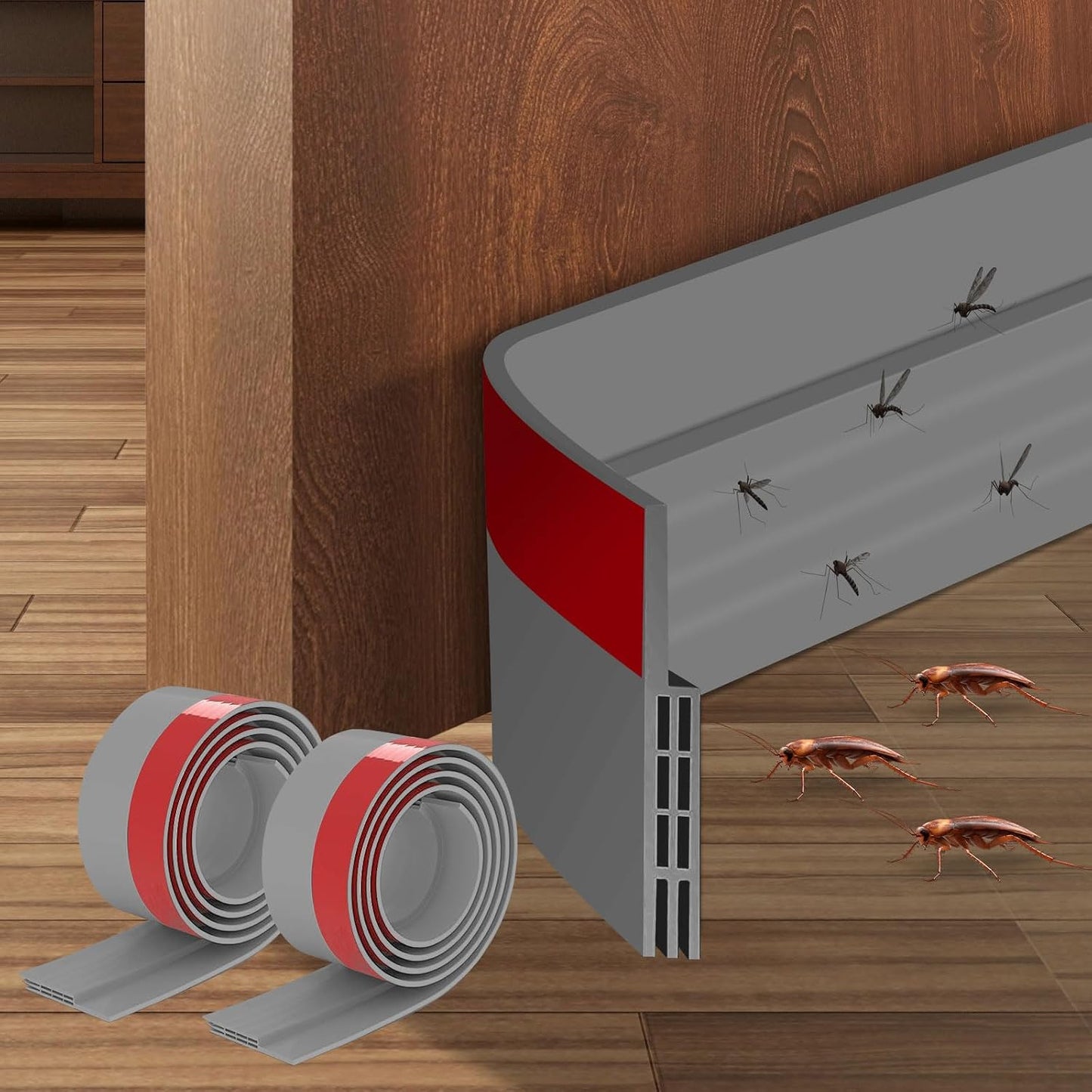 Ainiv Door Draft Stopper Under Door Seal, 2" W x 39" Cutable Soundproof Door Seal, Adhesive Under Door Sweep Weather Stripping Soundproof Kit, Under Door Draft Stopper Seals Anti-Collision-Black