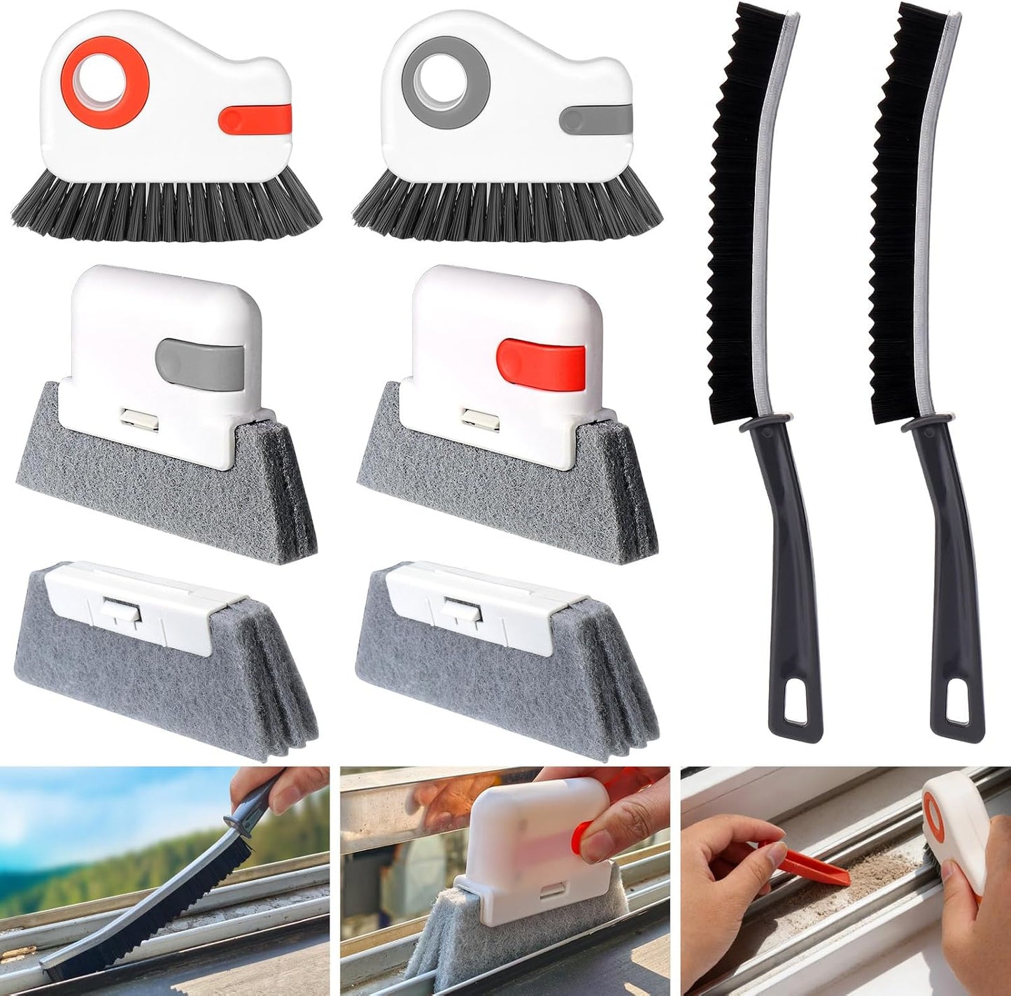 Window Track Cleaning Tools,Window Sill Cleaner Tool Kit,10 Pcs | Sliding Door Track Cleaner,Groove Crevice Seal Cleaning Brush for Tile Lines/Shutter/Car Vents/Air Conditioner/Keyboard