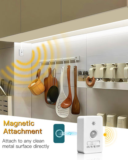 Rechargeable Motion Sensor COB LED Lights Strips, 2 Pack 6.56FT Motion Activated Under Cabinet LED Strip Lights 2200mAh Battery Powered Under Cabinet Strip Lighting Wireless for Kitchen Closet Pantry