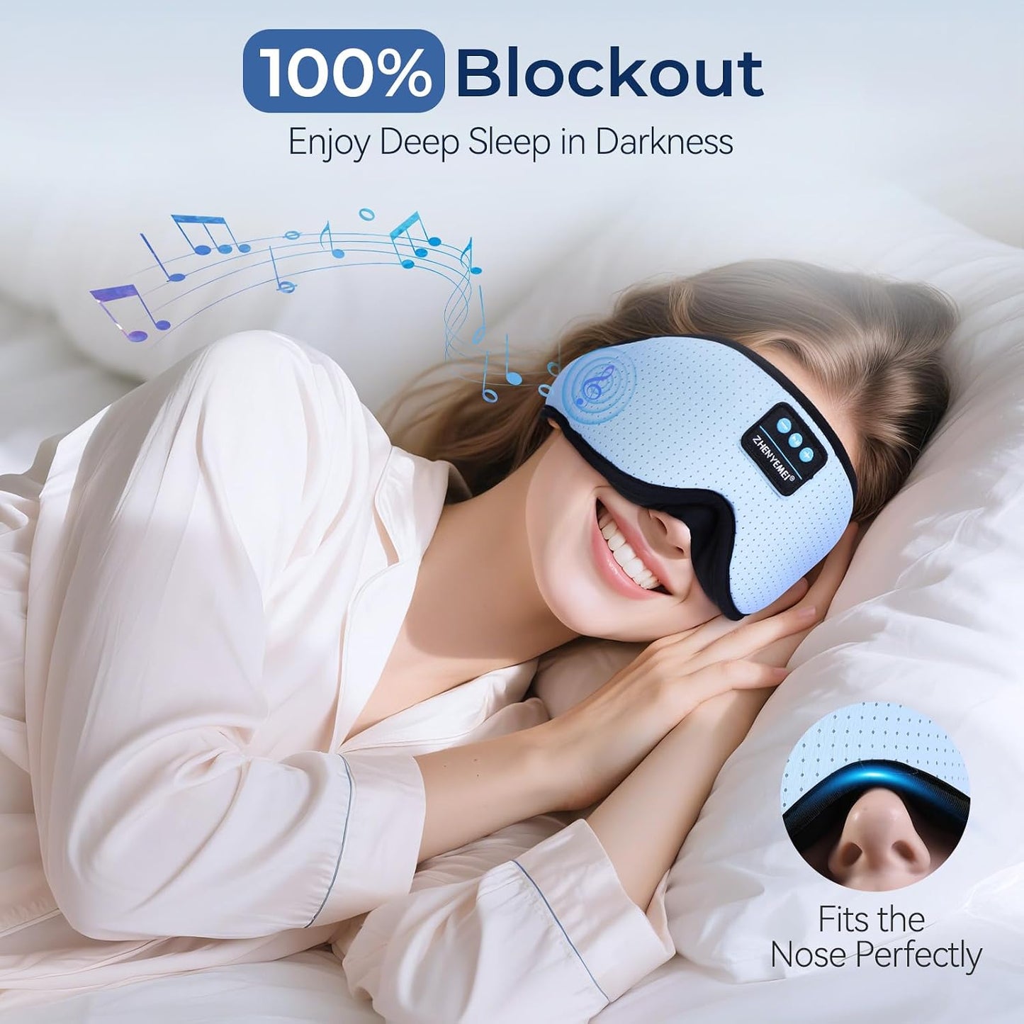 Sleep Eye Mask Bluetooth Headphones - 3D Contoured Zero Pressure Sleeping Masks 100% Blackout Eye Cover Breathable Sleeping Mask for Side Sleepers Wireless Earphone Ear Muff Headband Women Men Gift