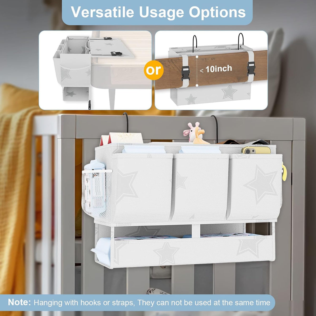 homyfort Bedside Caddy Organizer, Dual-Purpose Bedside Storage with Power Strip Holder, Versatile Bed Caddy with 11 Pockets for Bunk Bed, College Dorm, Home, Hospital, Fits Phones, Books, Blue