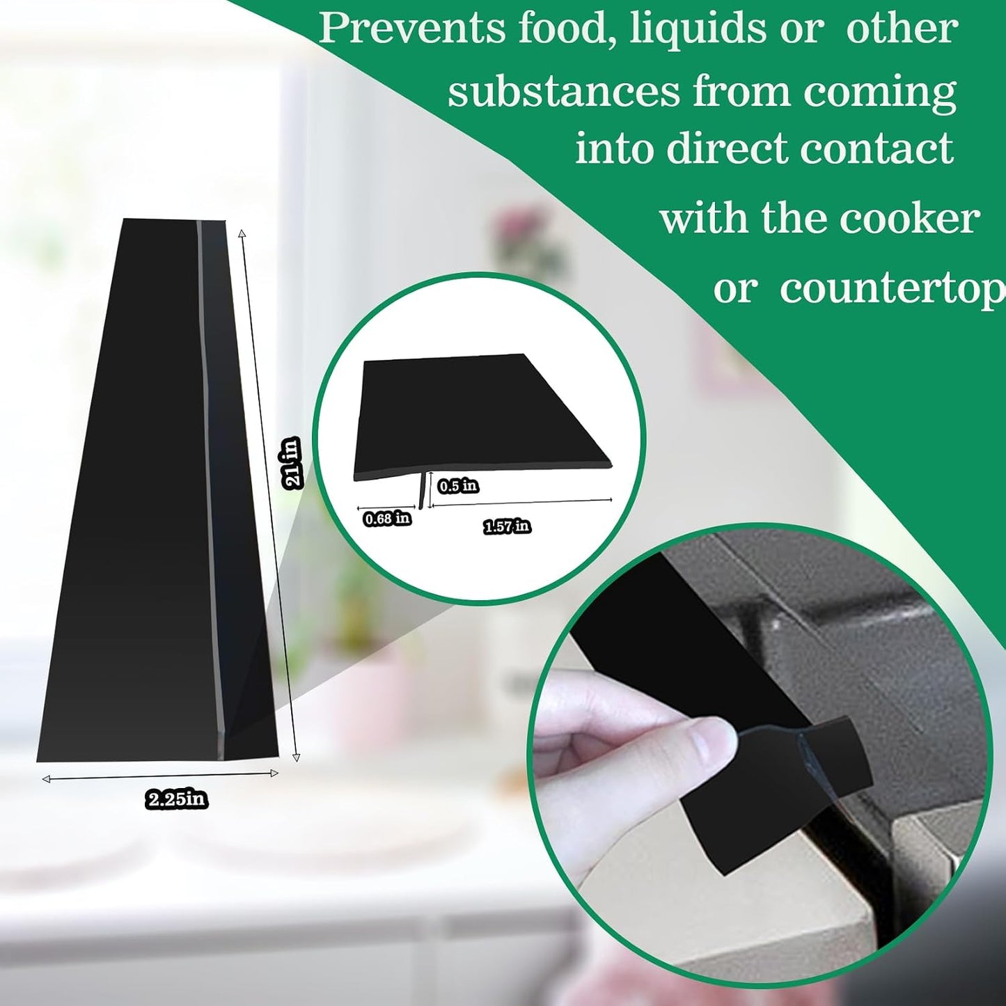 2PCS Silicone Stove Gap Covers 21 Inch - Heat Resistant Kitchen Counter Gap Filler, Keep Crumbs & Spills Out, Easy to Clean Stove Gap Cover for Kitchen (Black)