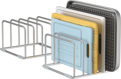 Cutting Board Holder Stand, Chopping Board Organizer Rack with 304 Stainless Steel, Cookie Sheet Storage Organizer, 1.0 & 1.2 Inch Wide Slots (1 Pack)