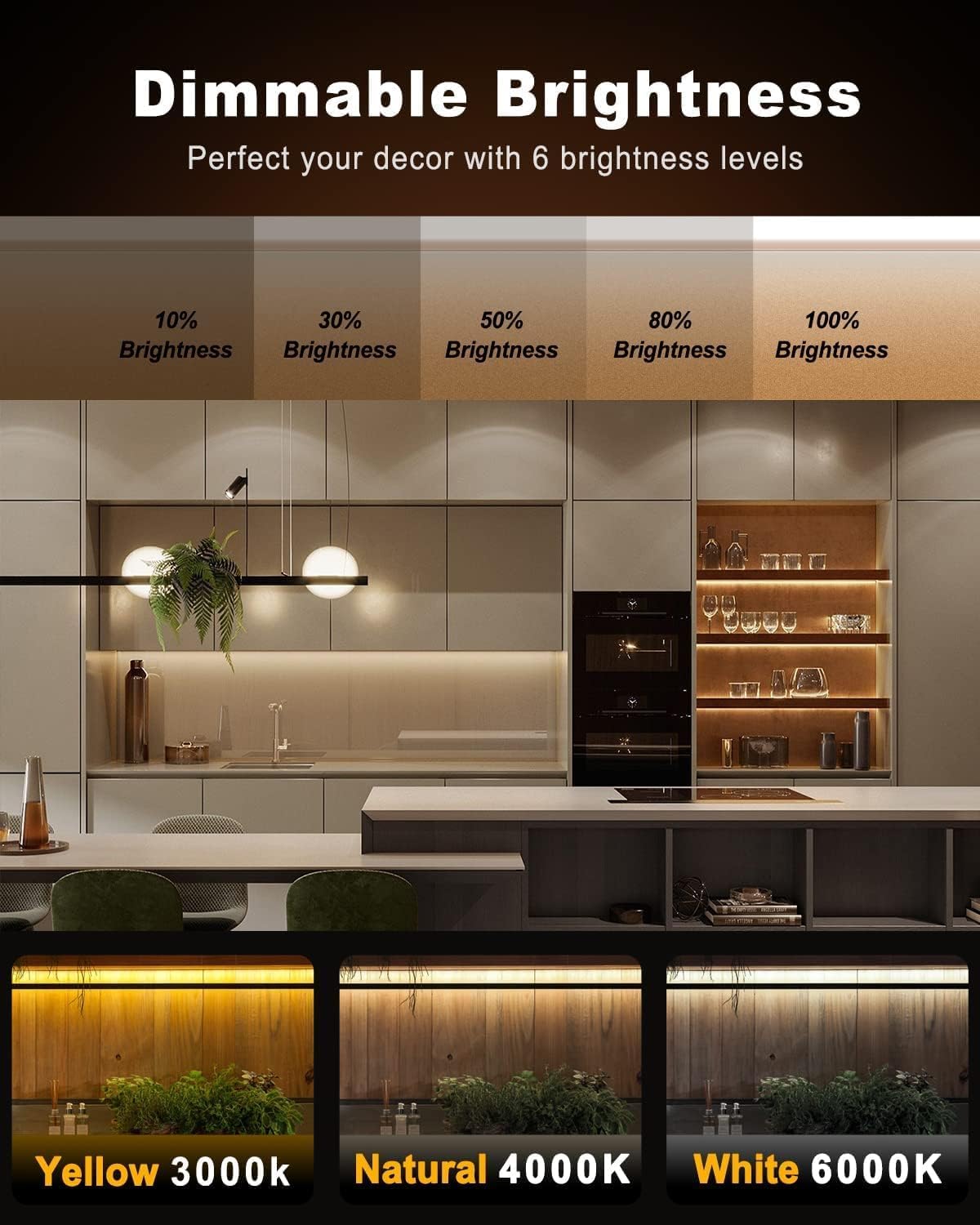 TJOY Smart Led Strip Lights with Motion Sensor, 10-Piece Kit with App&Remote Under Cabinet Lighting, Dimmable White Light (Warm to Cool), Dusk to Dawn Night Light 16.4ft for Kitchen, Shelf, Closet