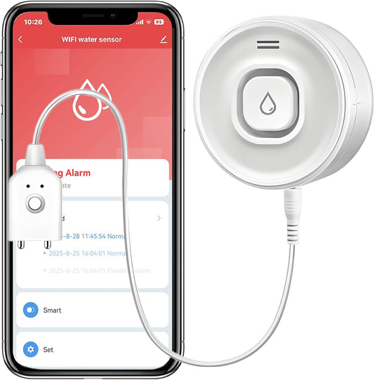 Smart Water Leak Detector: WiFi Water Sensor with APP Push Notifications and Sound Alarm, Water Leakage and Low Water Level Monitoring, Compatible with Alexa, Google Home, Suit for Basement, Kitchen