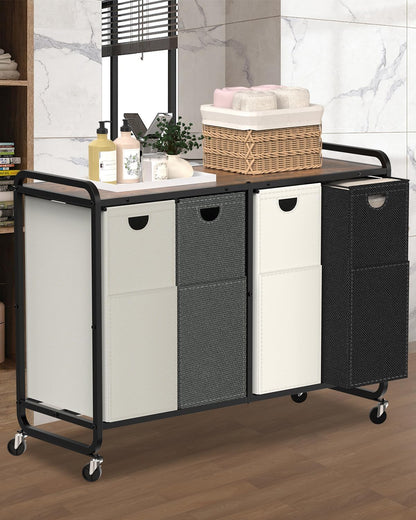 Laundry Sorter 3 Section,Laundry Basket with Wheels,3×15.8 Gal (60L) | Laundry Room Organization with Wooden Desktop Shelf,Pull-Out and Removable 900D Oxford Fabric Laundry Bags for Laundry Room