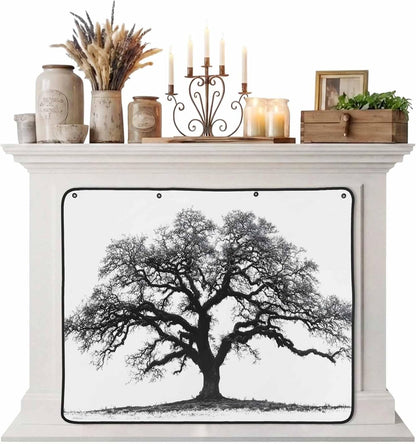 Magnetic Fireplace Cover Oak Tree Forest Fireplace Screen Decorative Black Deep Roots Branches Insulation Fireplace Blocker Blanket Save Energy Fireplace Draft Stopper Covers for Living Room 36x30