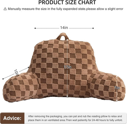 Aimuan Reading Pillow Checkered Bed Rest Wedge Backrest Checkerboard Pillow with Arms Back Support for Sitting Up in Bed Cushion Incline Rest Sleeping Snoring Pillow (Beige,Large)