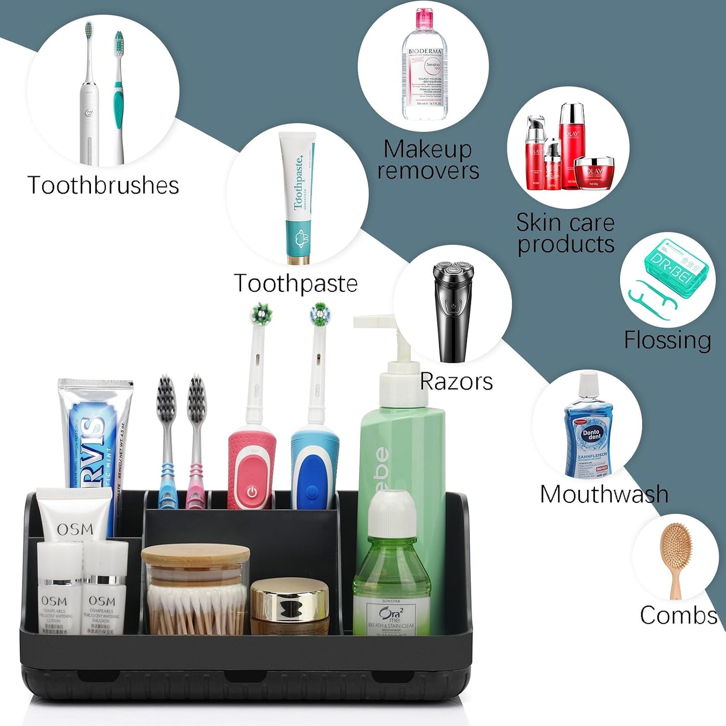 GFWARE Black Toothbrush Holder - 7 Slots Bathroom Organizer Countertop with Drainage Matte Black Electric Toothbrush and Toothpaste Holder for Bathroom Accessories Organization Vanity Sink Storage | Detachable 7 Slots Matte Black Kid Electric Toothbrush