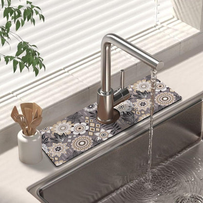 Kitchen Sink Splash Guard Faucet Mat 24" X 5.5" Tropical Leavesl Absorbent Fast Drying Mat Faucet Draining Mat Sink Splash Guard Behind Faucet Drip Catcher for Kitchen Bathroom