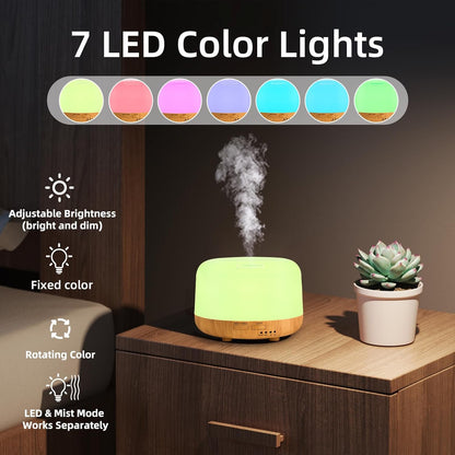 SPLITSKY 300ml Ultrasonic Essential Oil Diffuser with Remote Control | 7-color LED lighting, 2 mist modes, 2H and 4H timers, and waterless auto shut-off for bedrooms, desks and offices.