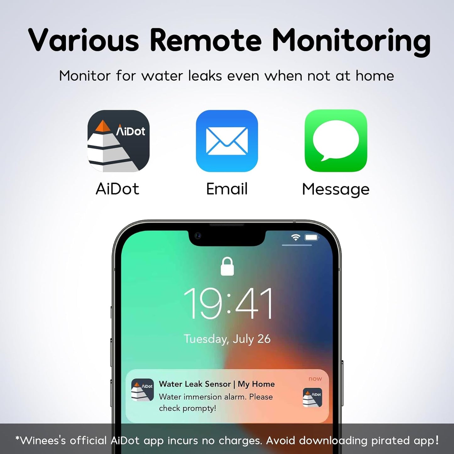 WiFi Water Leak Detector for Home, 3 Pack Water Sensors | with 100dB Adjustable Alarm, Leak Alert Email&SMS Notification, 200M Transmission for Basement, Bathroom, Laundry, IFTTT