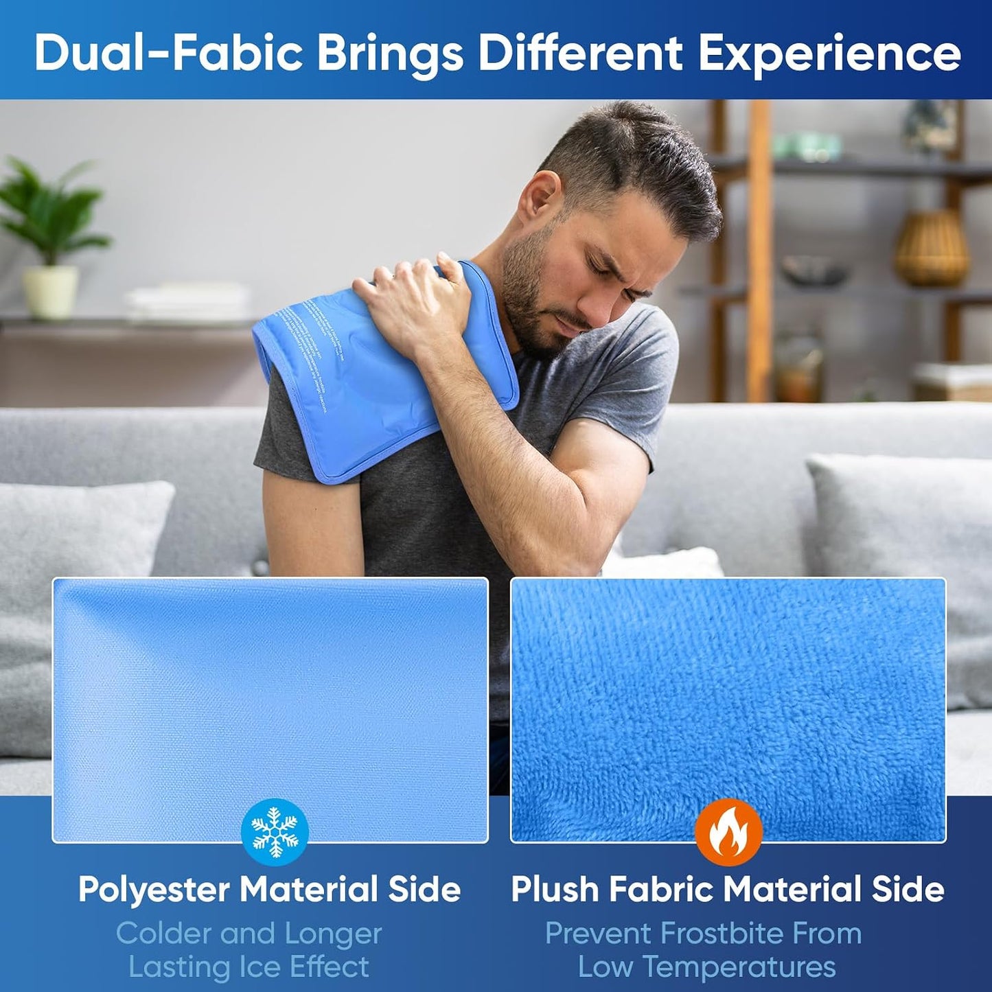 Gel Ice Packs for Injuries Reusable, Flexible Double Sided Cold Packs for Injuries, Ice Pack for Knee, Shoulder, Back, Hip, Leg, Arm (Blue, 8"x5.5", 1PK)