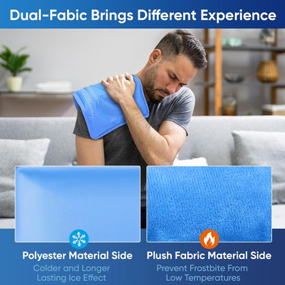 Gel Ice Packs for Injuries Reusable, Flexible Double Sided Cold Packs for Injuries, Ice Pack for Knee, Shoulder, Back, Hip, Leg, Arm (Blue, 8"x5.5", 1PK)