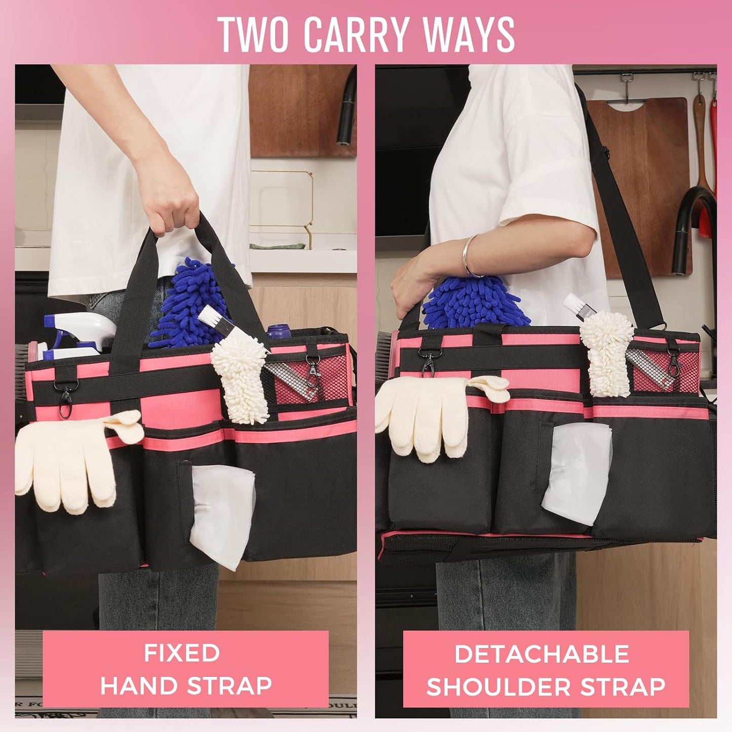 SCAVATA Wearable Cleaning Caddy, Cleaning Caddy Supplies Organizer with Handle & Shoulder Straps for Housekeepers, Under Sink & Car Cleaning Tool Organizers Bag with 4 Foldable Divider (NavyBlue)