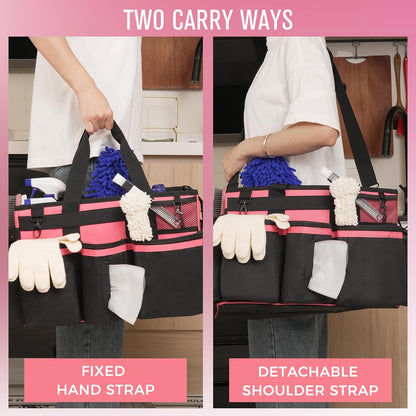 SCAVATA Wearable Cleaning Caddy, Cleaning Caddy Supplies Organizer with Handle & Shoulder Straps for Housekeepers, Under Sink & Car Cleaning Tool Organizers Bag with 4 Foldable Divider (NavyBlue)