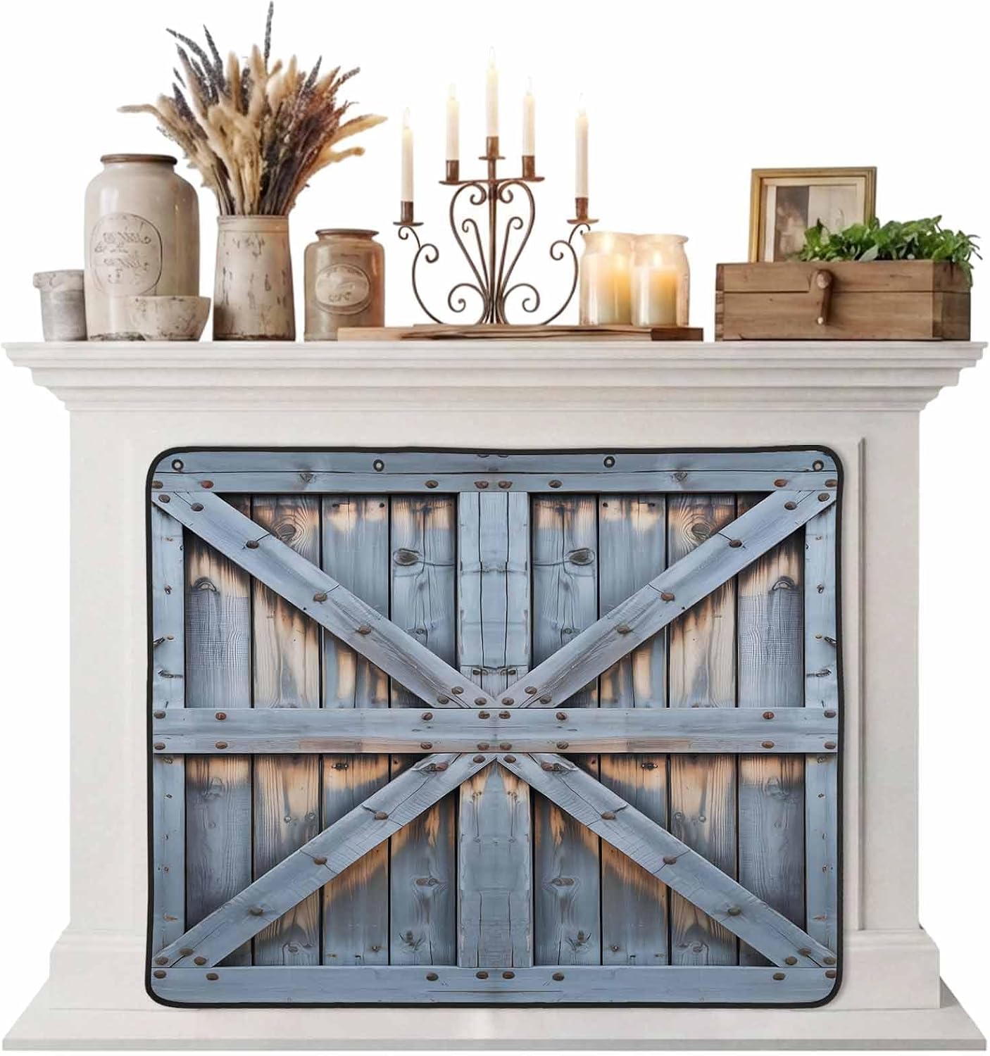 Magnetic Fireplace Cover Barn Gate Fireplace Screen Decorative Farmhouse Wood Grain Walls Door Insulation Fireplace Blocker Save Energy Fireplace Draft Stopper Covers for Living Room 36x30 Inch