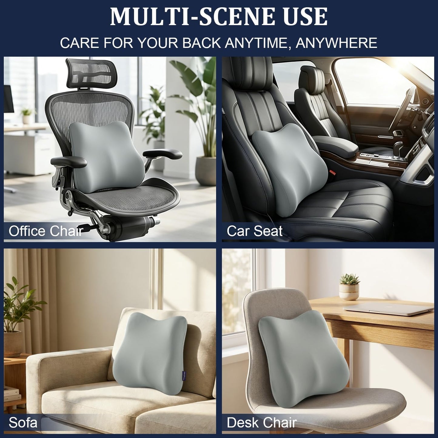 Lumbar Support Pillow for Office Chair Memory Foam Lumbar Cushion with Removable Cover Soft Back Support Pillow Suitable for Car, Couch, Gaming, Dark Blue