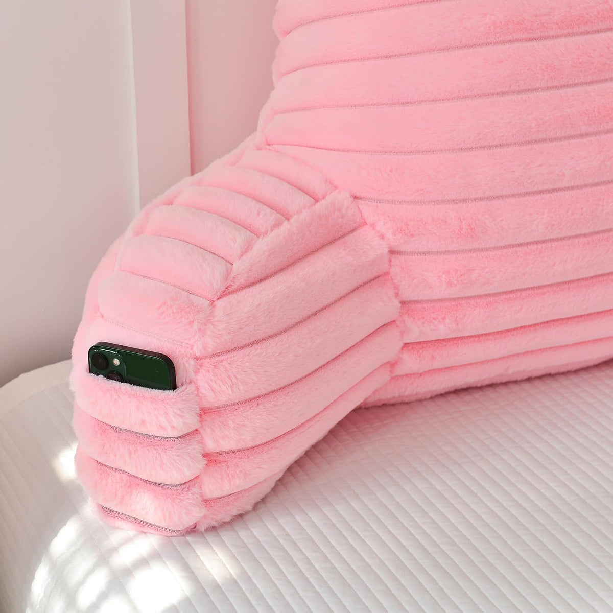 Large Reading Pillow for Adults, Back Support Pillow for Sitting Up in Bed with Arms, Couch for Lounging Bedrest, Pink