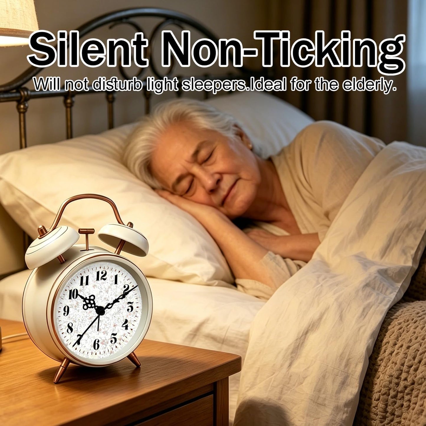 4.5" Metal Loud Alarm Clock for Heavy Sleepers Adults, Analog Battery Operated Alarm Clock with Bells Glow in Dark Numbers, Silent Old School Bedside Desk Clock for Bedroom Office Kids, Black