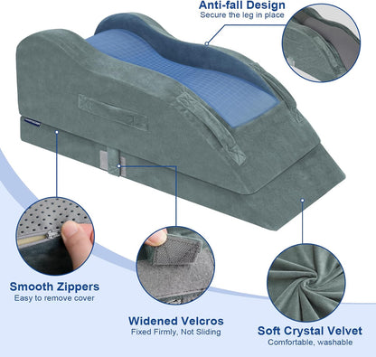 KingPavonini Leg Elevation Pillow for After Surgery, Single Leg, Grey | Ergonomic Curve Keeps leg/Knee Straight, Adjustable Memory Foam Leg Pillow, Pain & Swelling Relief, Improve Blood Circulation
