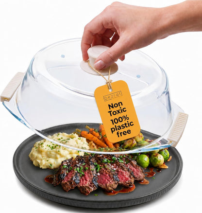 Bezrat Glass Microwave Cover with Silicone Knob and Handles, Splatter Guard Lid, BPA Free, Dishwasher Safe (Black)