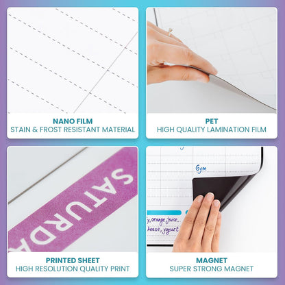 Dry Erase Weekly Extra Thick Magnetic Calendar for Refrigerator: 17x13 Two Week Planner and 6x9 White Board, 4 Fine Tip Markers and Eraser. Stain Resistant. Shipped Flat. (Monthly Planner)